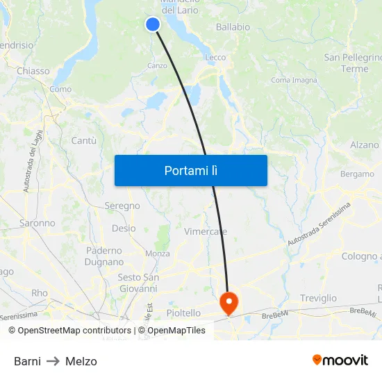 Barni to Melzo map