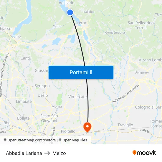 Abbadia Lariana to Melzo map