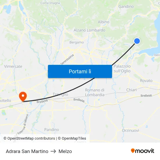 Adrara San Martino to Melzo map