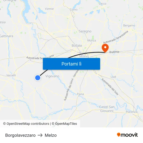 Borgolavezzaro to Melzo map