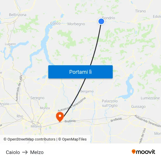 Caiolo to Melzo map