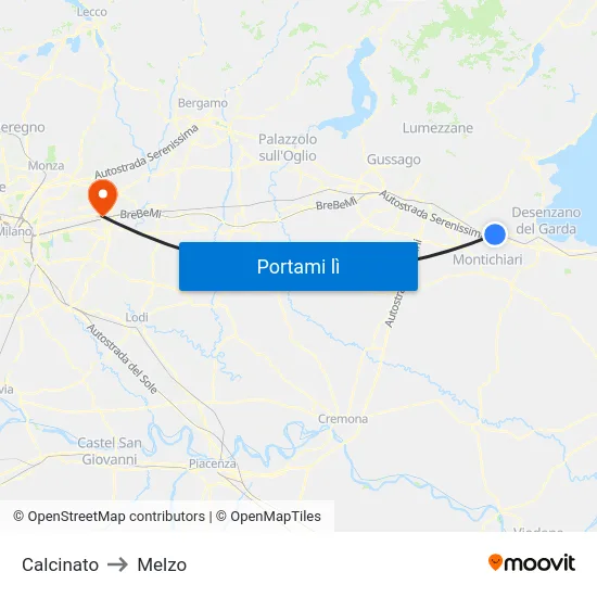 Calcinato to Melzo map