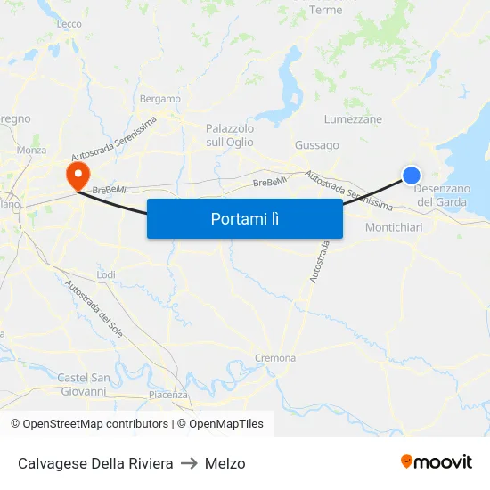 Calvagese Della Riviera to Melzo map