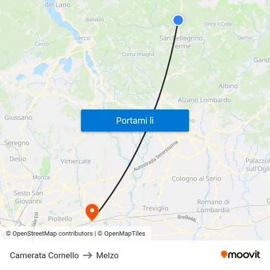 Camerata Cornello to Melzo map