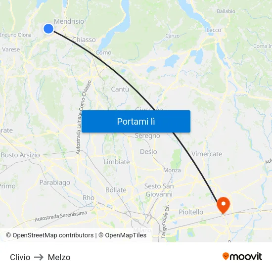 Clivio to Melzo map