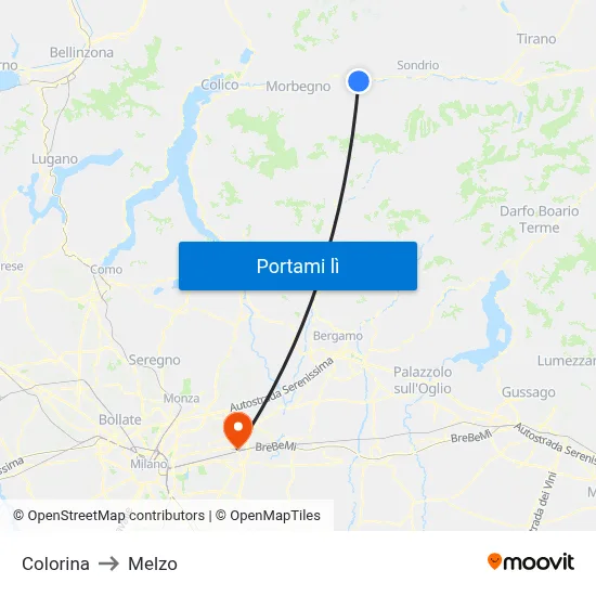 Colorina to Melzo map