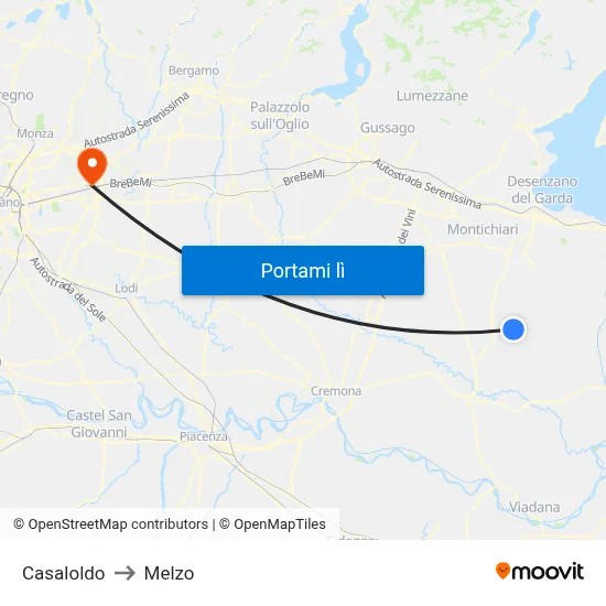 Casaloldo to Melzo map