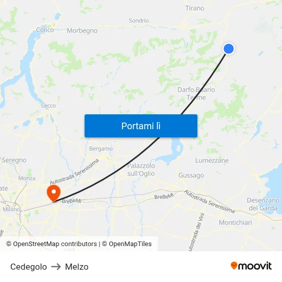Cedegolo to Melzo map