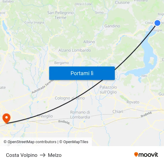 Costa Volpino to Melzo map