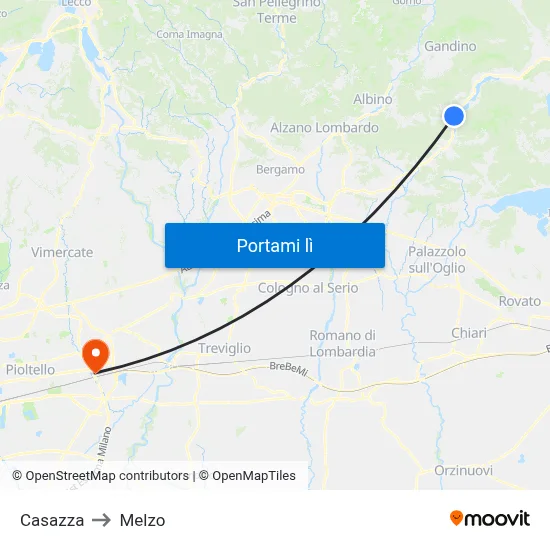 Casazza to Melzo map