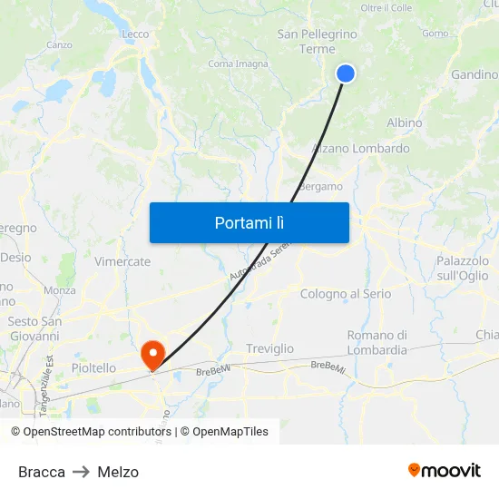 Bracca to Melzo map
