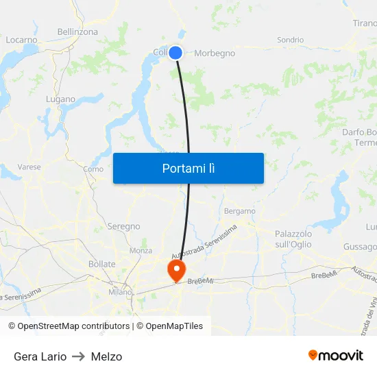 Gera Lario to Melzo map