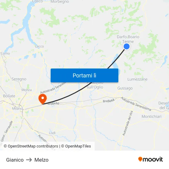 Gianico to Melzo map