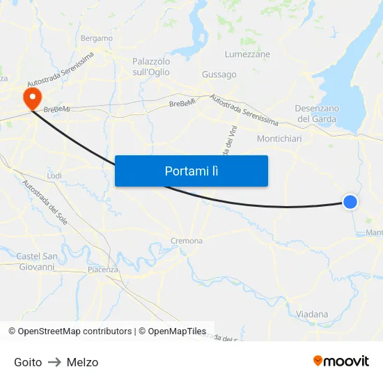 Goito to Melzo map