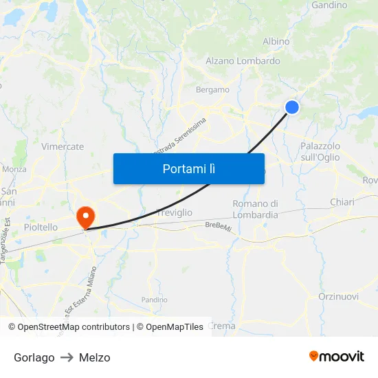 Gorlago to Melzo map