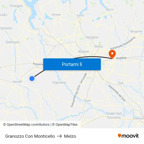 Granozzo Con Monticello to Melzo map