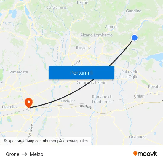 Grone to Melzo map