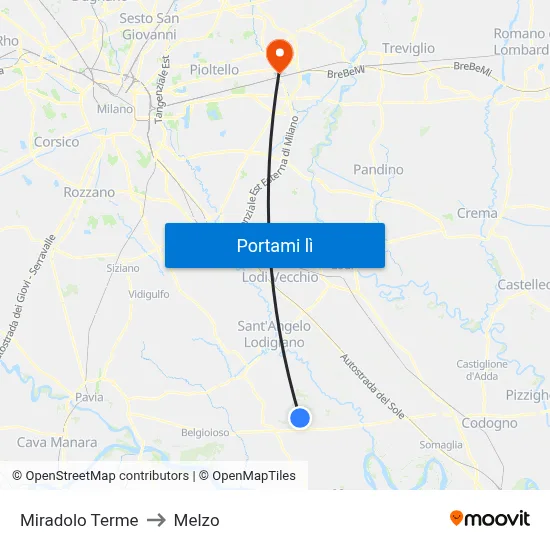 Miradolo Terme to Melzo map