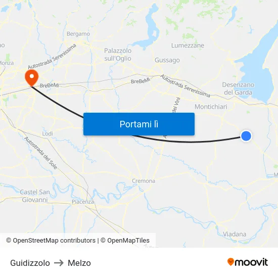 Guidizzolo to Melzo map