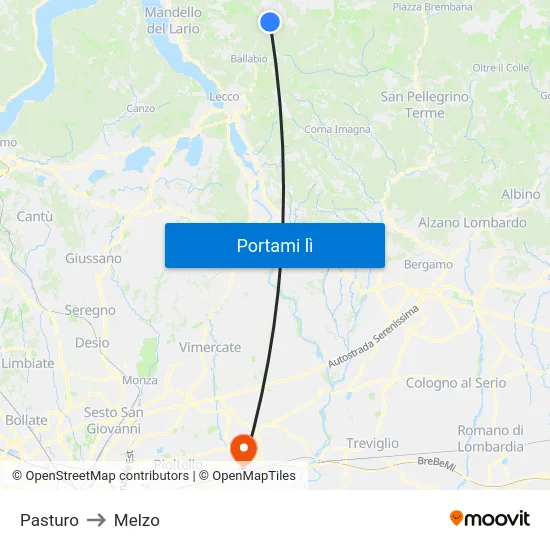 Pasturo to Melzo map
