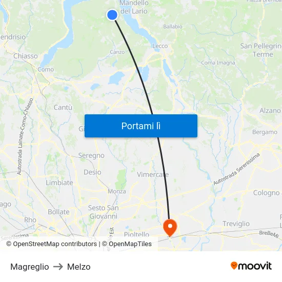 Magreglio to Melzo map
