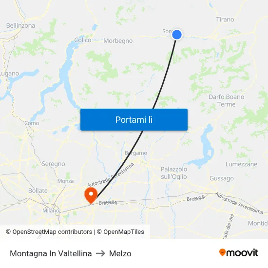 Montagna In Valtellina to Melzo map