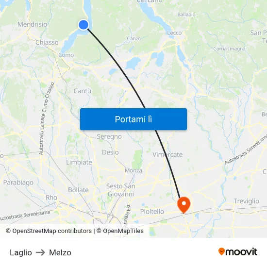 Laglio to Melzo map