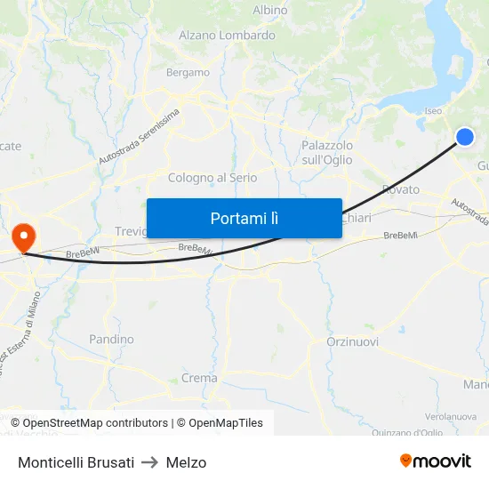 Monticelli Brusati to Melzo map