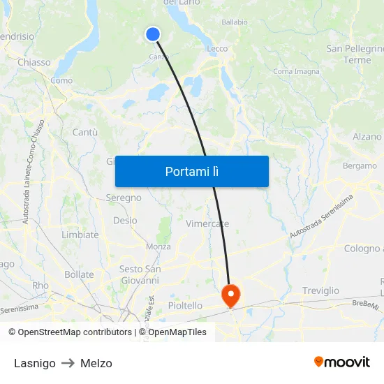 Lasnigo to Melzo map