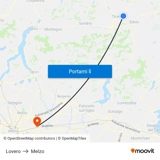 Lovero to Melzo map