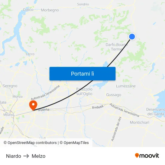 Niardo to Melzo map