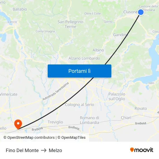 Fino Del Monte to Melzo map
