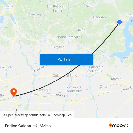 Endine Gaiano to Melzo map