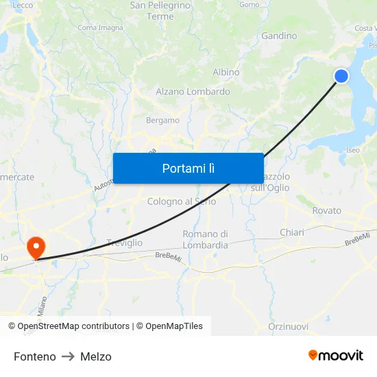 Fonteno to Melzo map