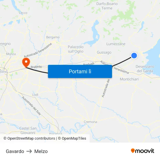 Gavardo to Melzo map