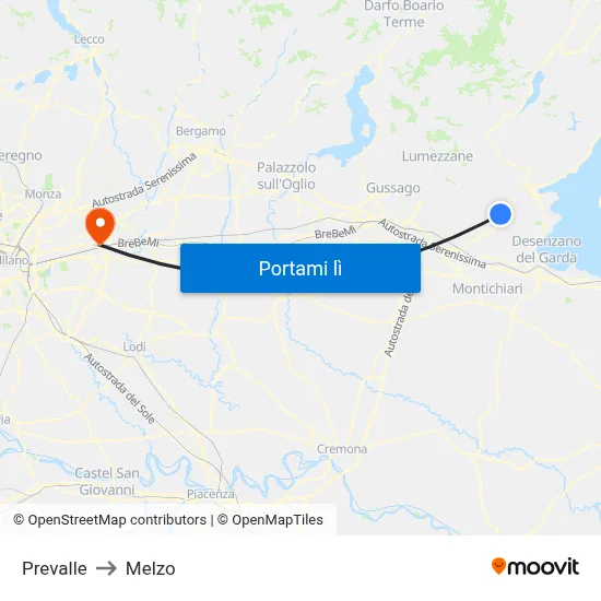 Prevalle to Melzo map