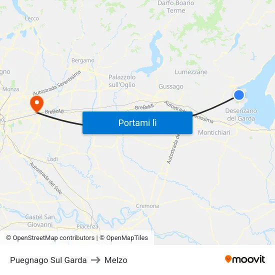 Puegnago Sul Garda to Melzo map