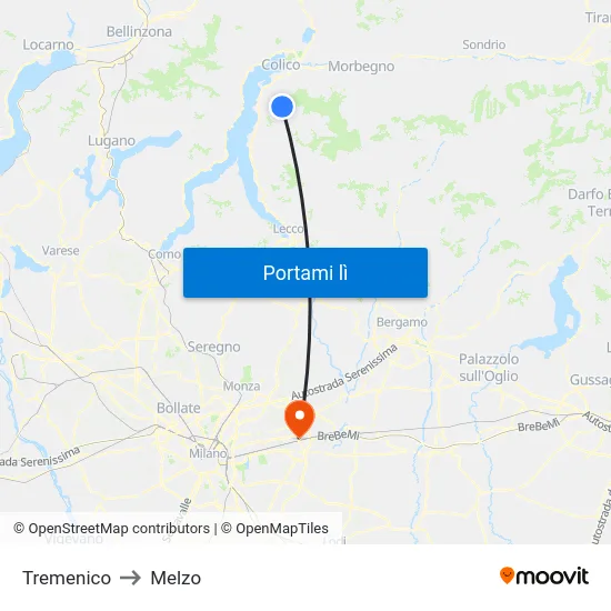 Tremenico to Melzo map