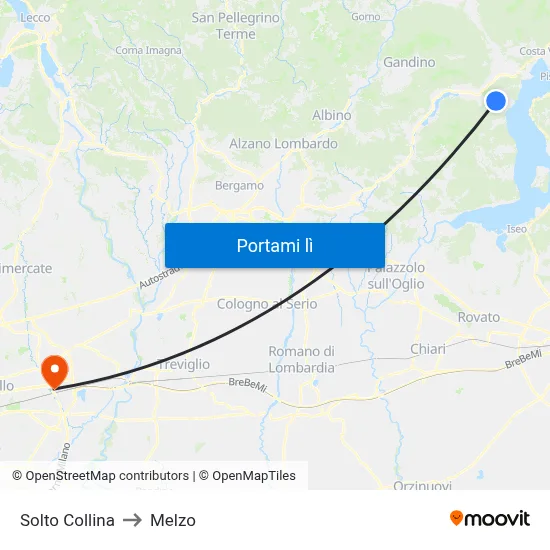 Solto Collina to Melzo map