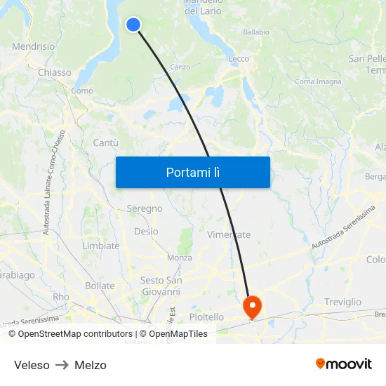 Veleso to Melzo map
