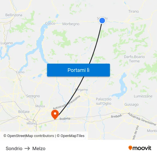 Sondrio to Melzo map