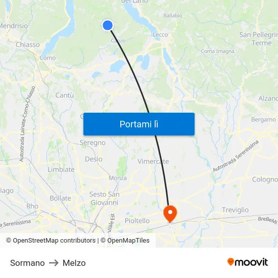 Sormano to Melzo map