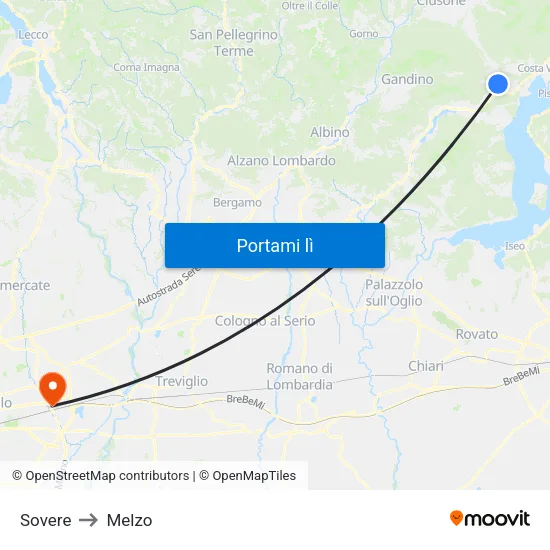 Sovere to Melzo map
