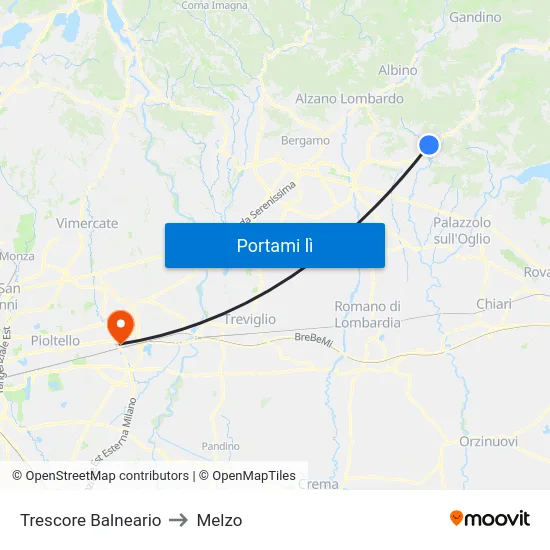 Trescore Balneario to Melzo map