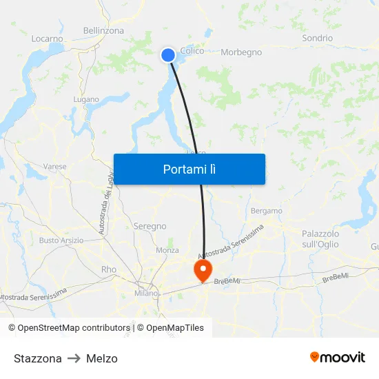 Stazzona to Melzo map