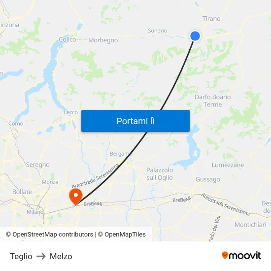 Teglio to Melzo map