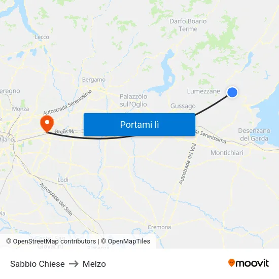 Sabbio Chiese to Melzo map