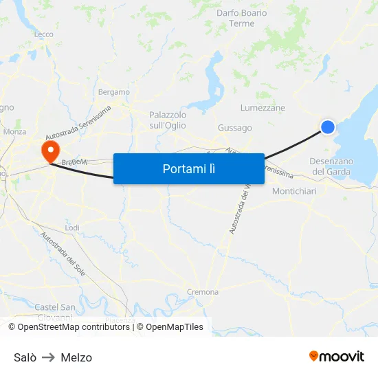 Salò to Melzo map