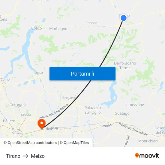 Tirano to Melzo map
