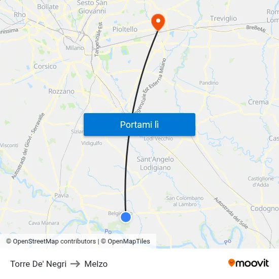 Torre De' Negri to Melzo map